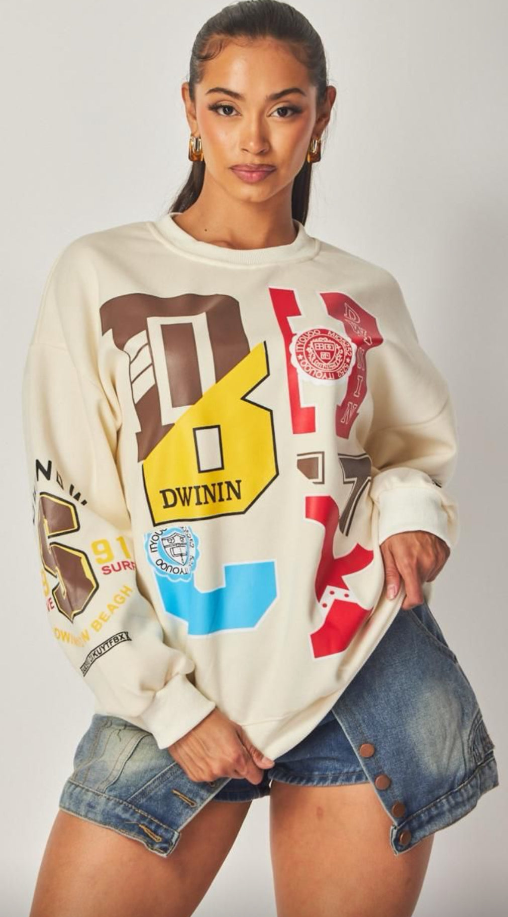 Ivory Multi Patch Sweatshirt
