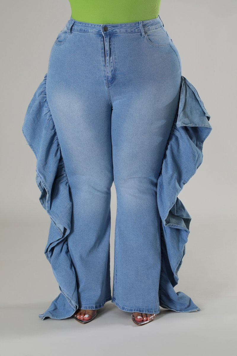 Denim Ruffle Pants