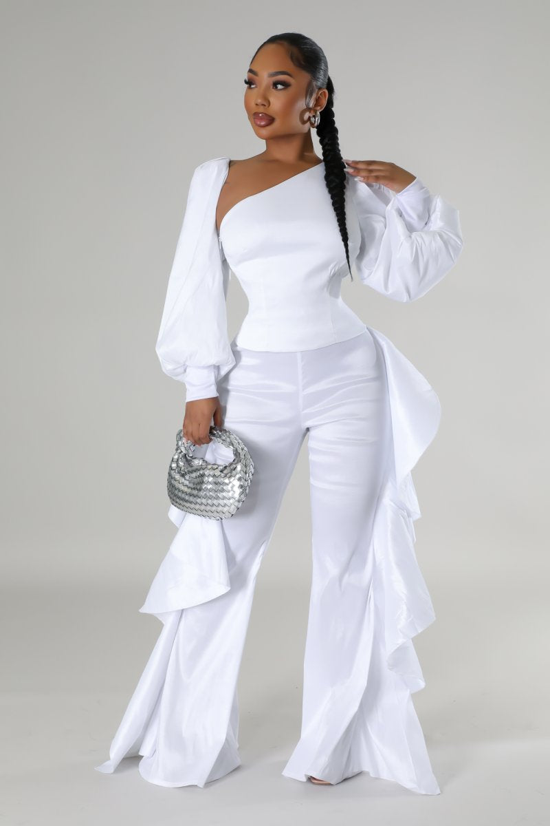 White Ruffle Pants