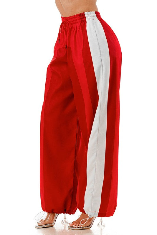 Red Combo Wide Leg and Elastic Cuff Joggers