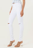 White Slit Knee High Waisted Jeans