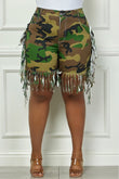 Plus Camo Fringe Shorts