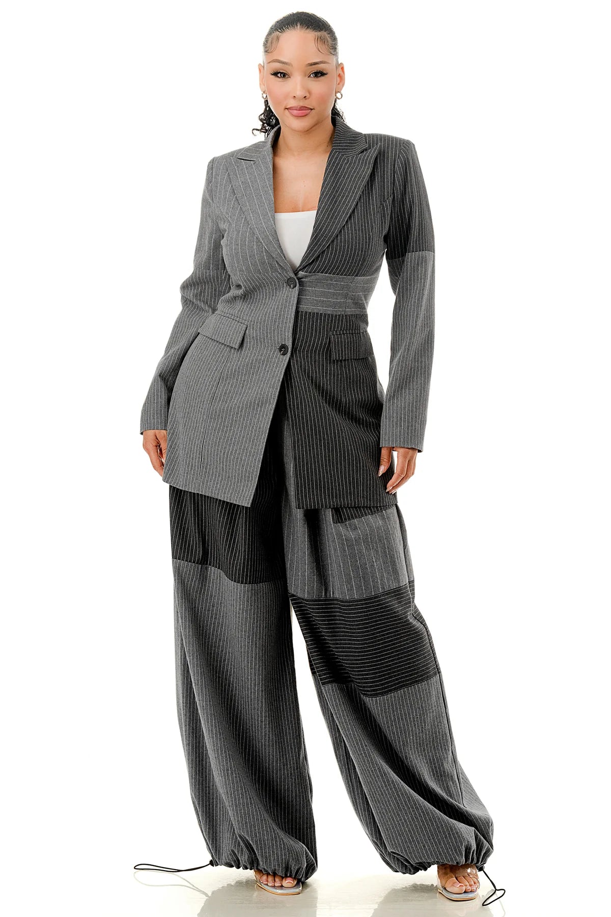Pinstripe Patchwork Grey Suit