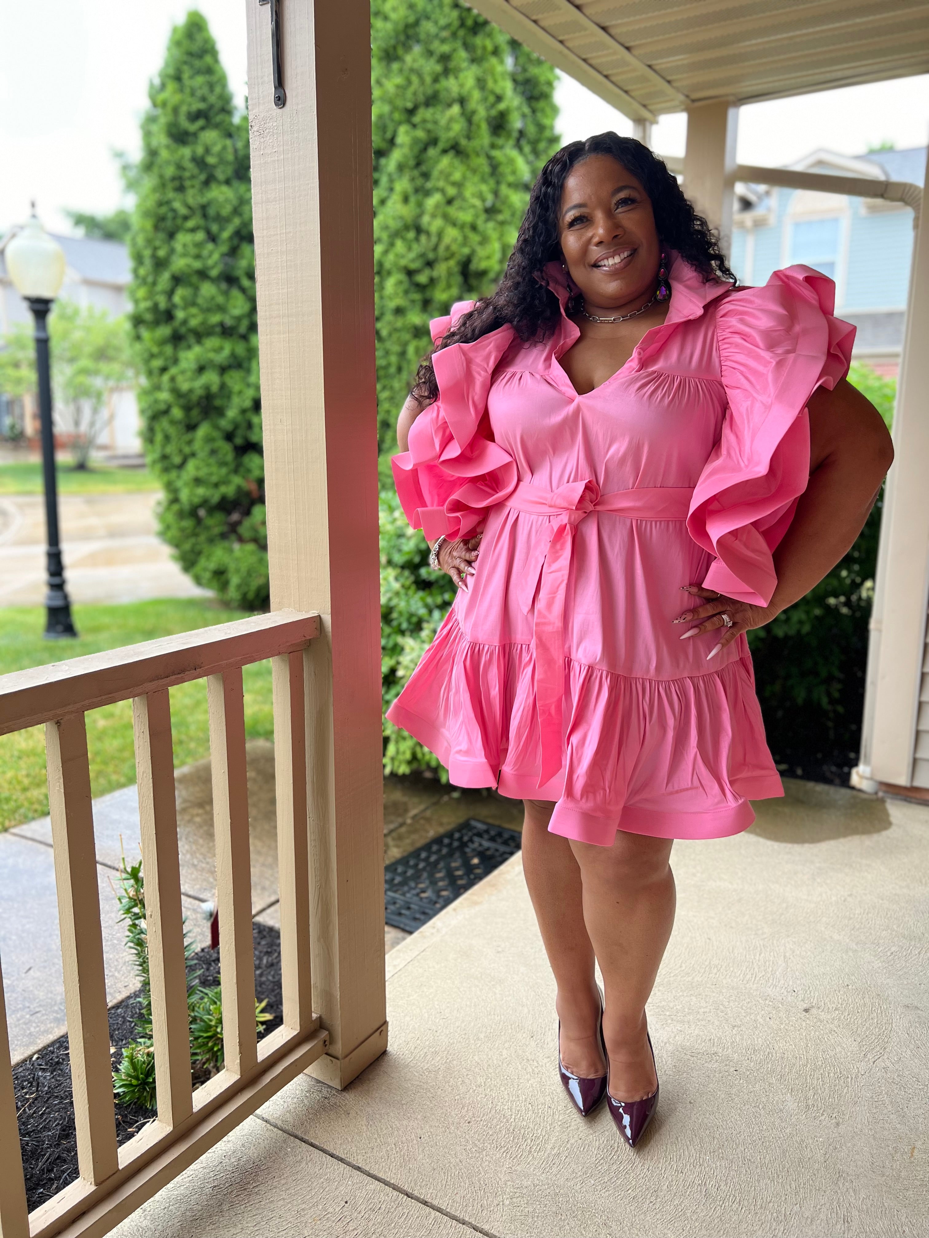 Pink Baby Doll Ruffle Shirt Dress