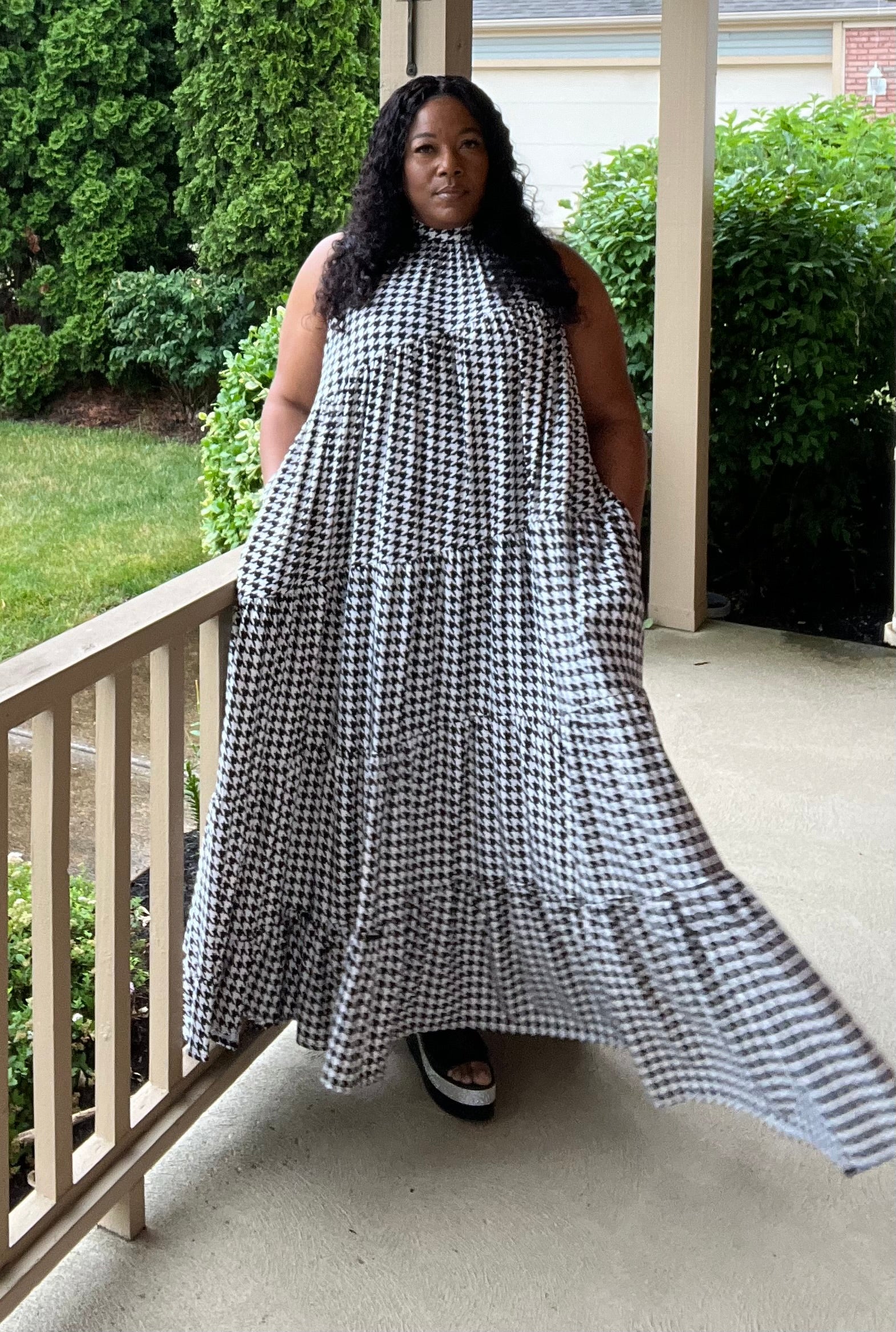 Houndstooth Dress - Bow