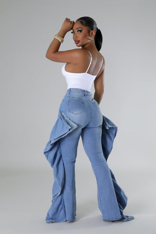 Denim Ruffle Pants