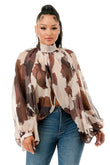Cow Print Sheer Sleeve Top