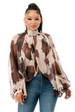 Cow Print Sheer Sleeve Top