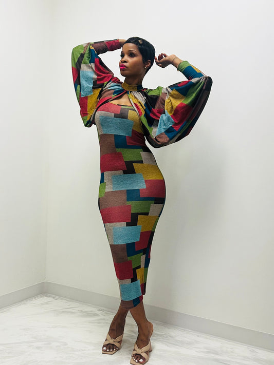 Multi Colored Two Piece Dress Set