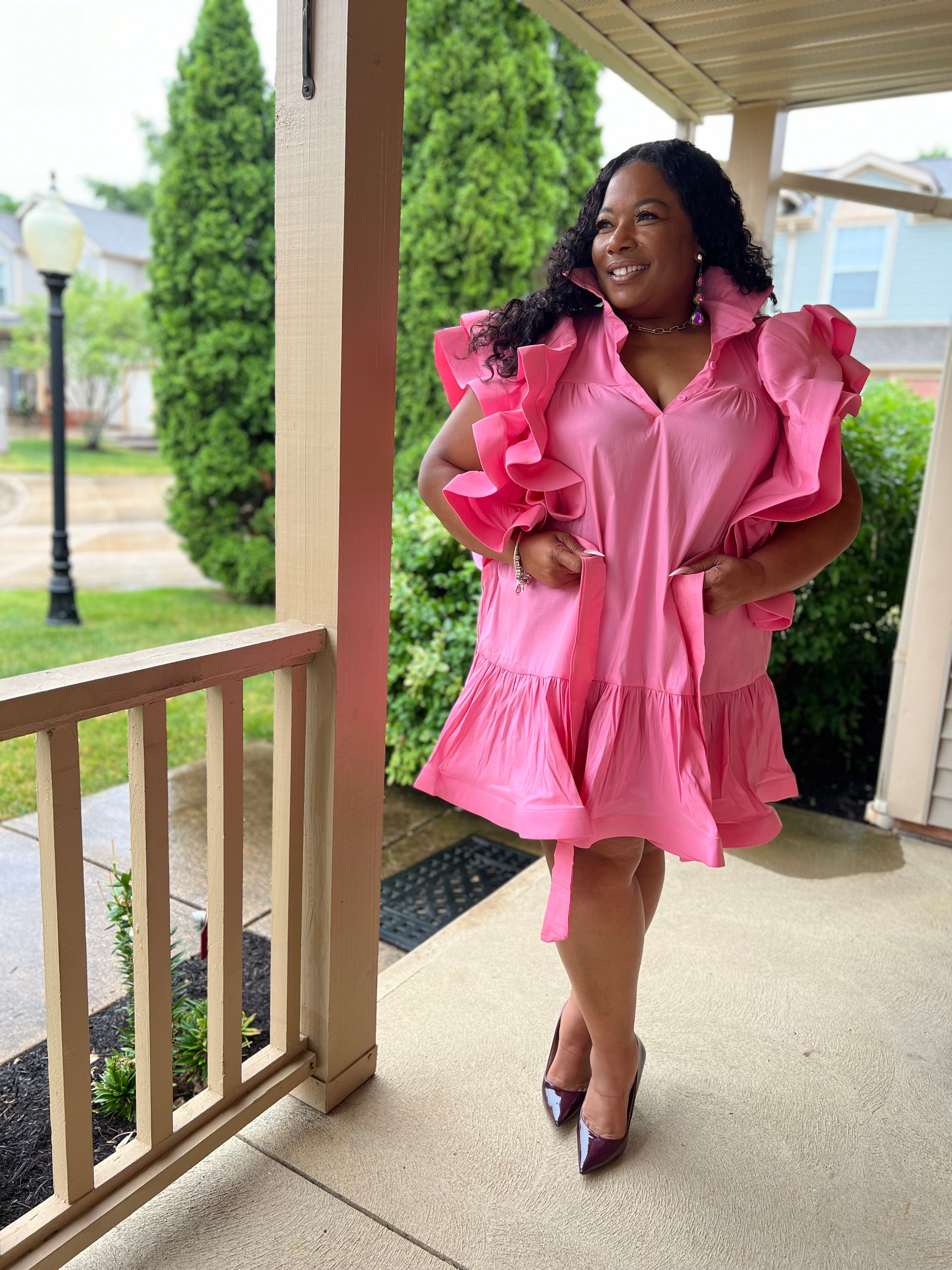 Pink Baby Doll Ruffle Shirt Dress