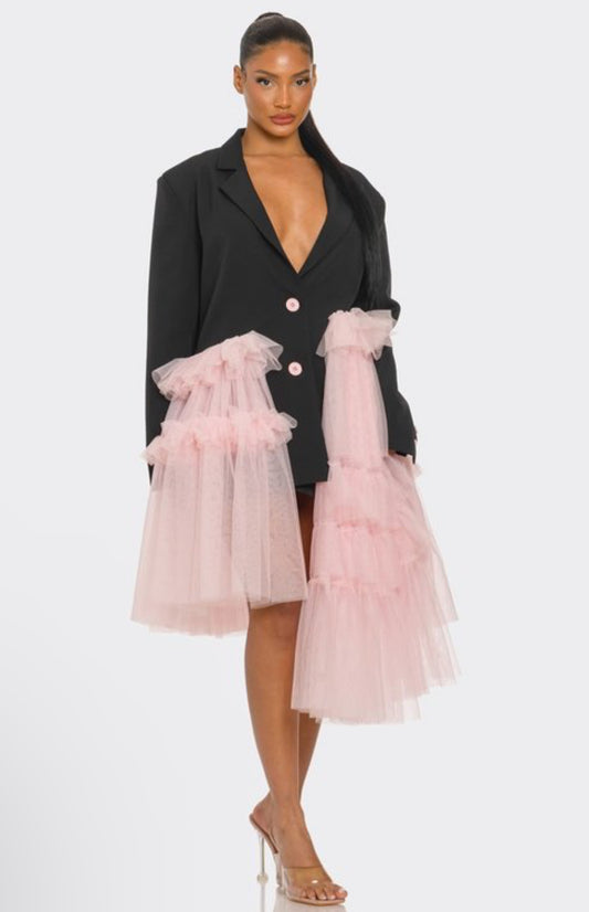 Black Pink Tulle Blazer