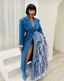 Denim Long Tulle Blazer Dress