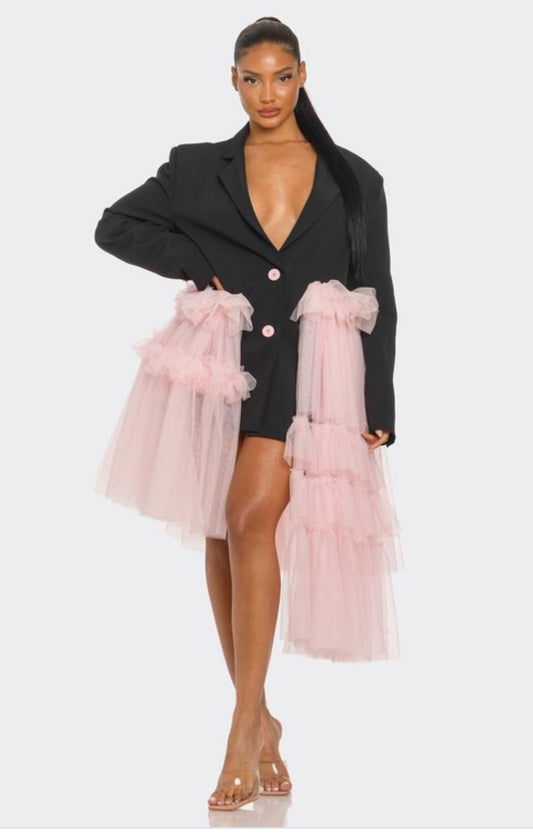 Black Pink Tulle Blazer