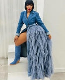 Denim Long Tulle Blazer Dress