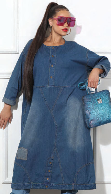 Blue Denim Print Maxi Dress