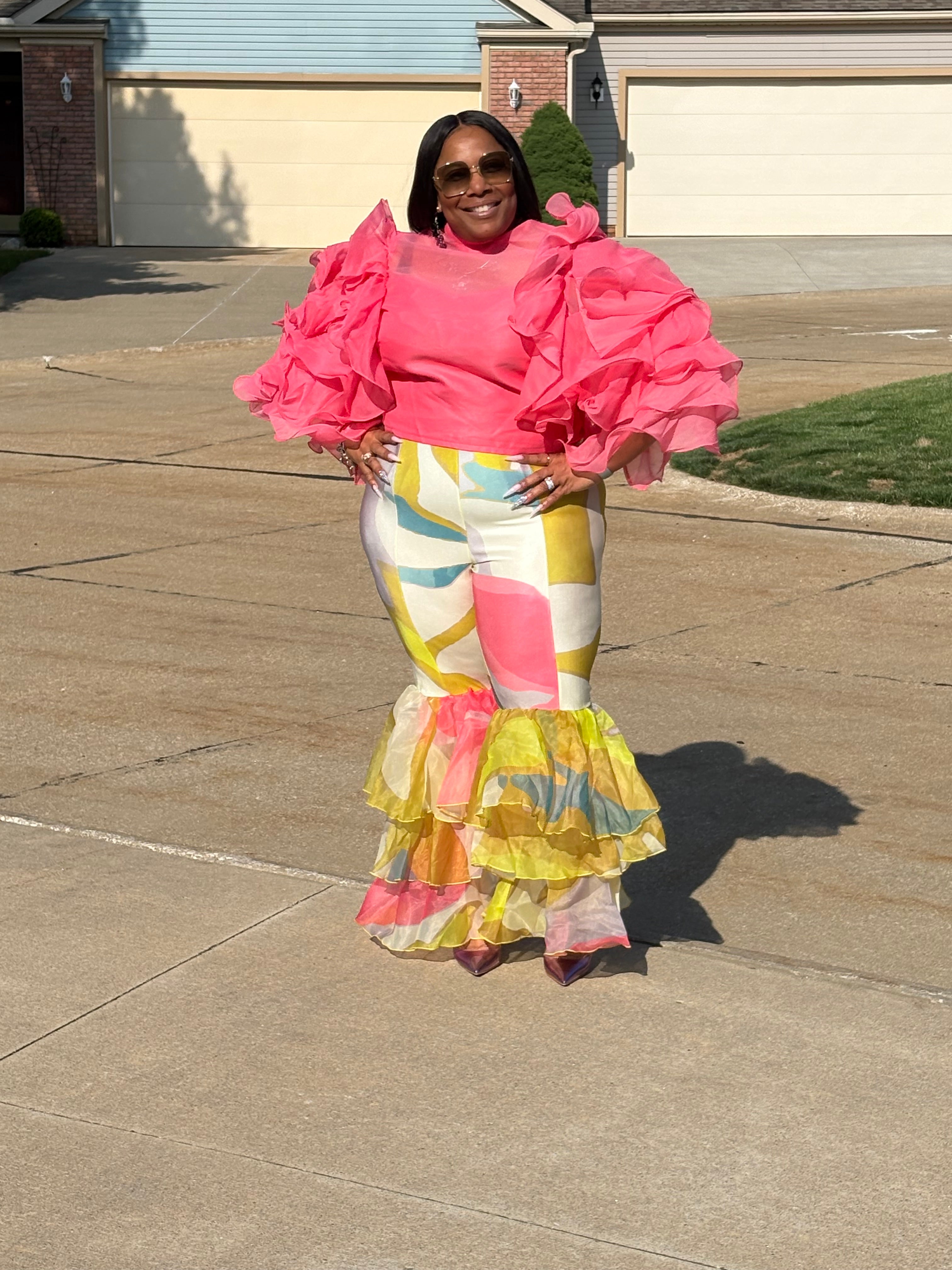 Coral and Yellow Peplum Pants
